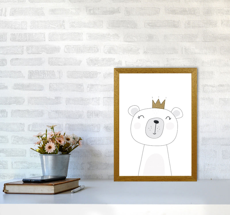 Scandi Cute Bear With Crown Framed Nursey Wall Art Print A3 Print Only