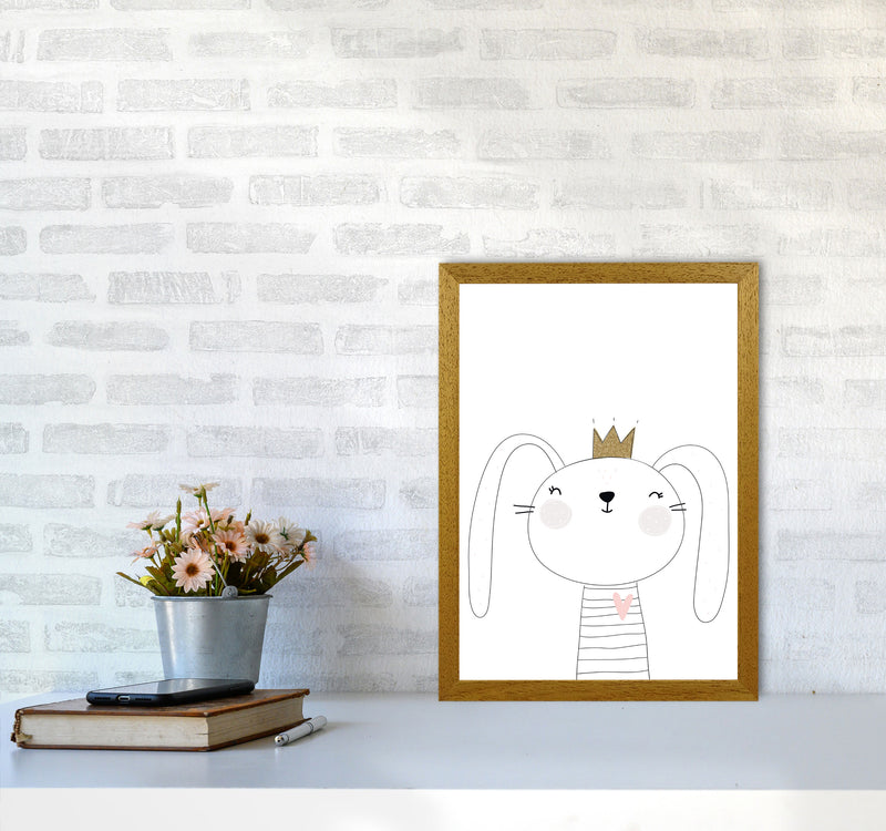 Scandi Cute Bunny With Crown Framed Nursey Wall Art Print A3 Print Only