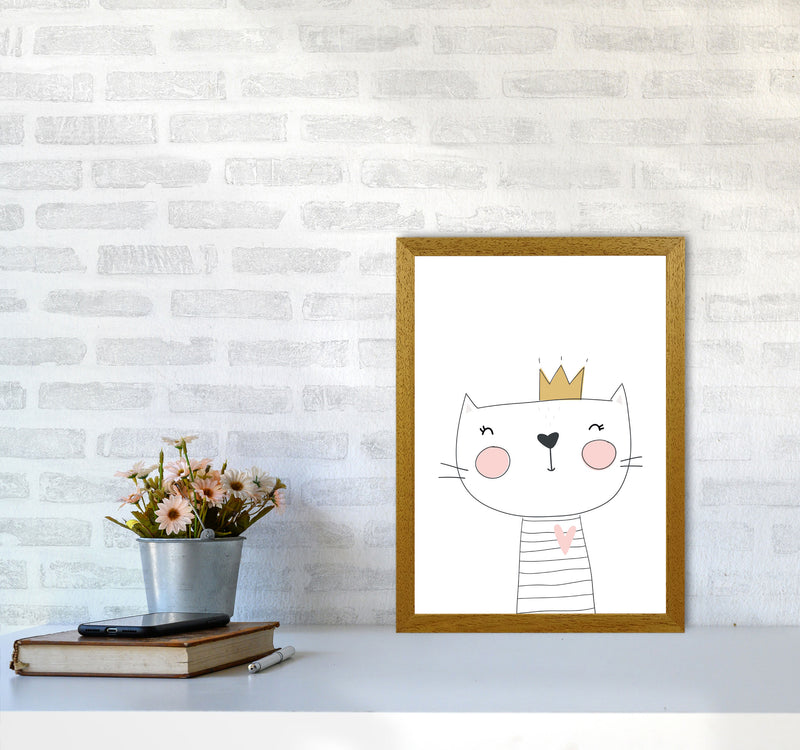 Scandi Cute Cat With Crown Framed Nursey Wall Art Print A3 Print Only