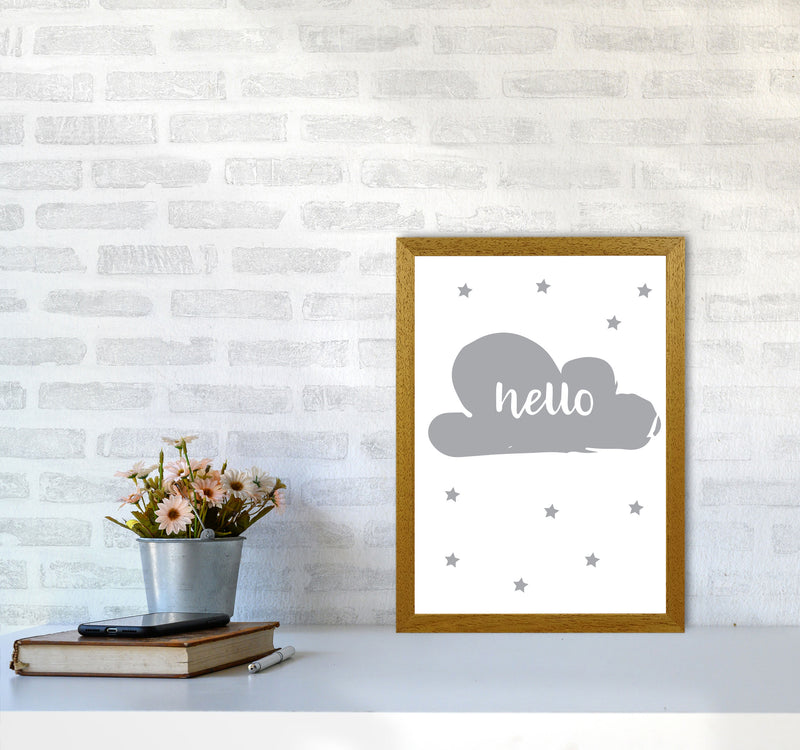 Hello Cloud Grey Framed Nursey Wall Art Print A3 Print Only