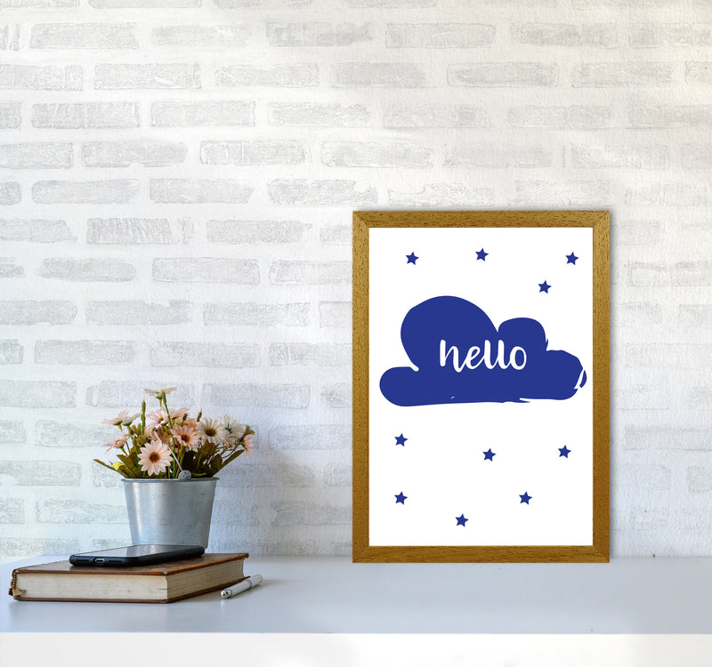 Hello Cloud Navy Framed Nursey Wall Art Print A3 Print Only