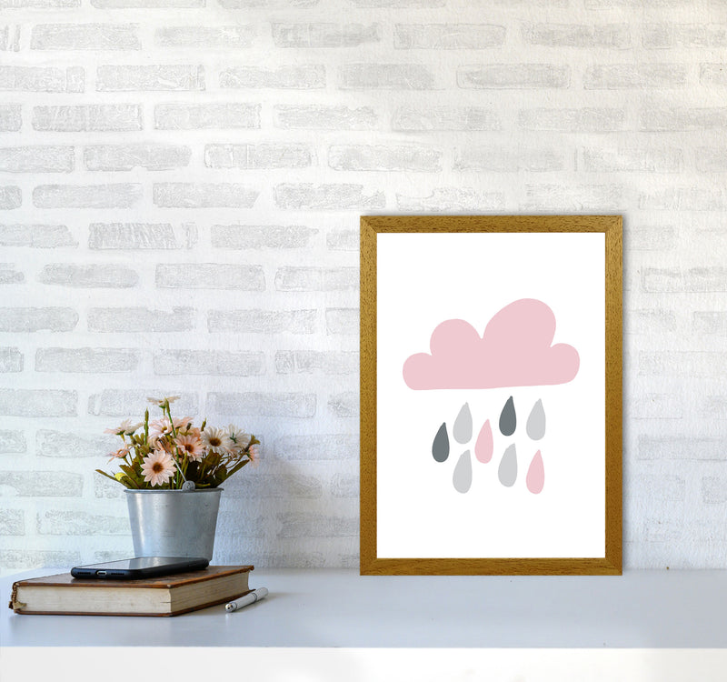 Pink And Grey Rain Cloud Framed Nursey Wall Art Print A3 Print Only