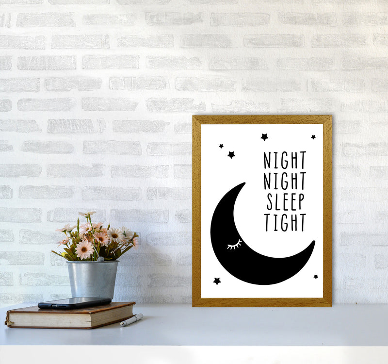 Night Night Moon Black Framed Nursey Wall Art Print A3 Print Only