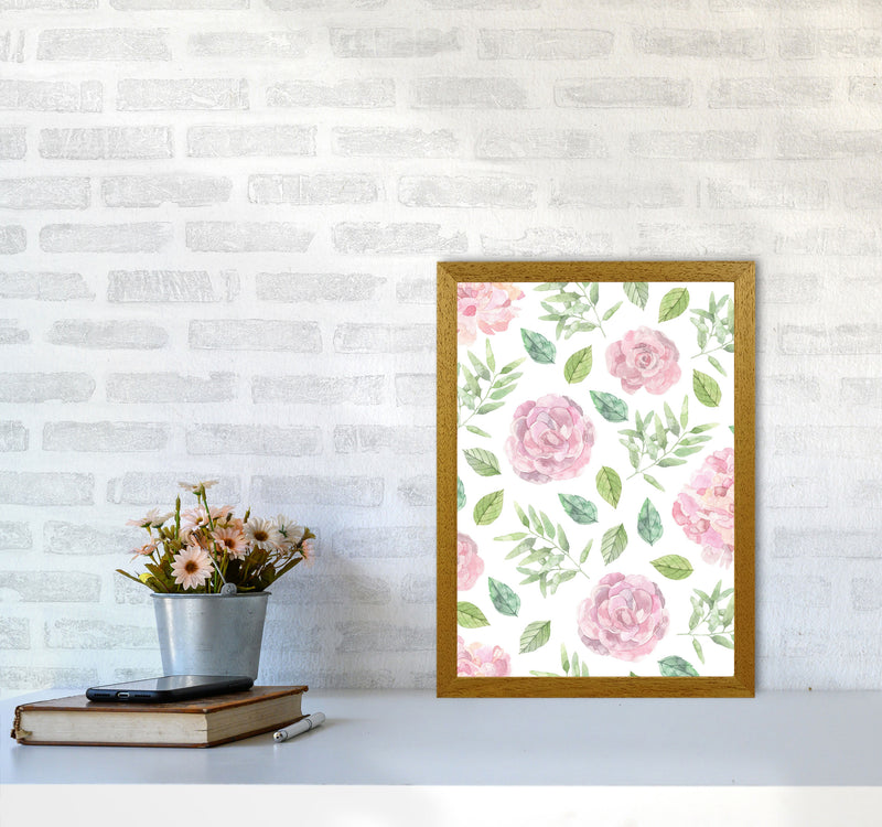 Pink Floral Repeat Pattern Modern Print, Framed Botanical & Nature Art Print A3 Print Only