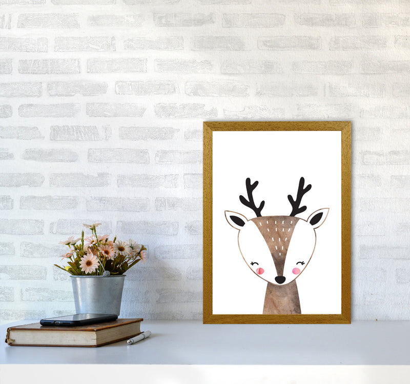 Scandi Brown Deer Watercolour Framed Nursey Wall Art Print A3 Print Only