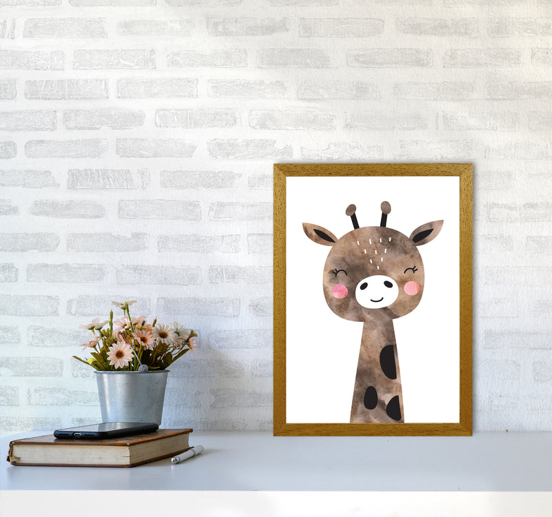 Scandi Brown Giraffe Watercolour Framed Nursey Wall Art Print A3 Print Only