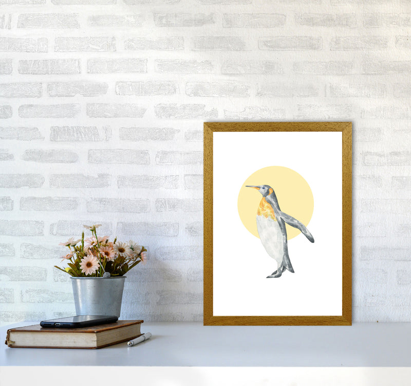 Watercolour Penguin With Yellow Circle Modern Print, Animal Art Print A3 Print Only