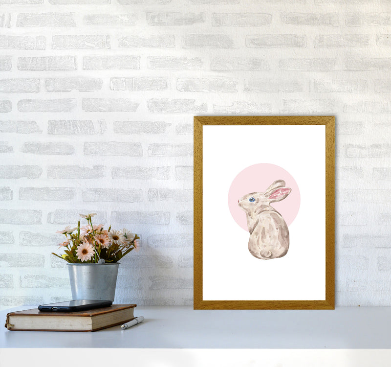 Watercolour Bunny With Pink Circle Modern Print, Animal Art Print A3 Print Only