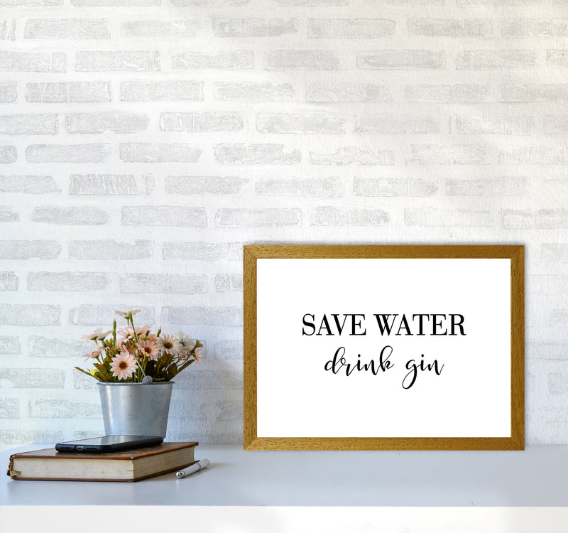 Save Water Drink Gin Modern Print, Framed Kitchen Wall Art A3 Print Only