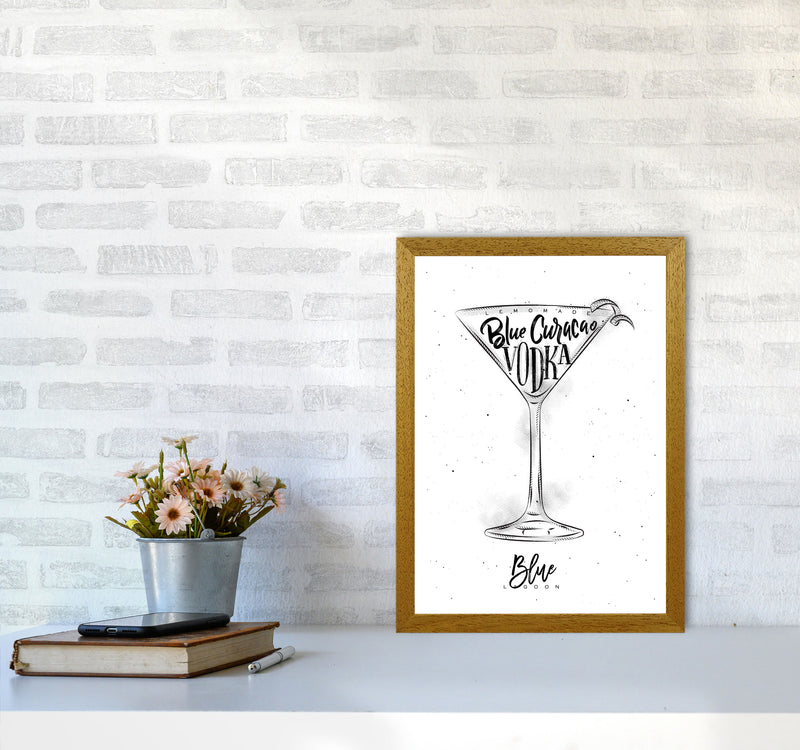 Blue Lagoon Cocktail Modern Print, Framed Kitchen Wall Art A3 Print Only