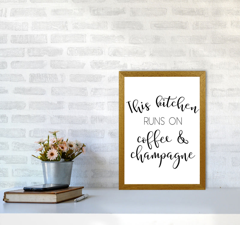 This Kitchen Runs On Coffee And Champagne Modern Print, Framed Kitchen Wall Art A3 Print Only