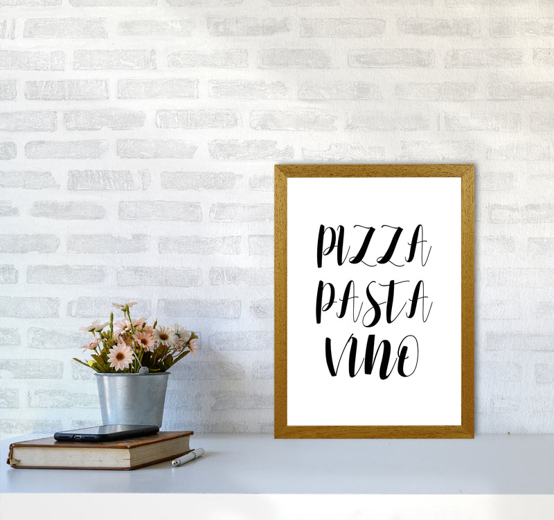 Pizza Pasta Vino Modern Print, Framed Kitchen Wall Art A3 Print Only