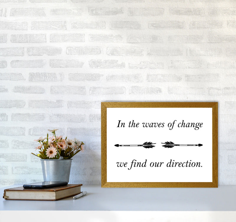 In The Waves Of Change, We Find Our Direction Framed Typography Wall Art Print A3 Print Only