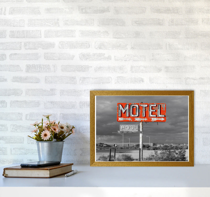 Red Motel Sign Modern Print A3 Print Only