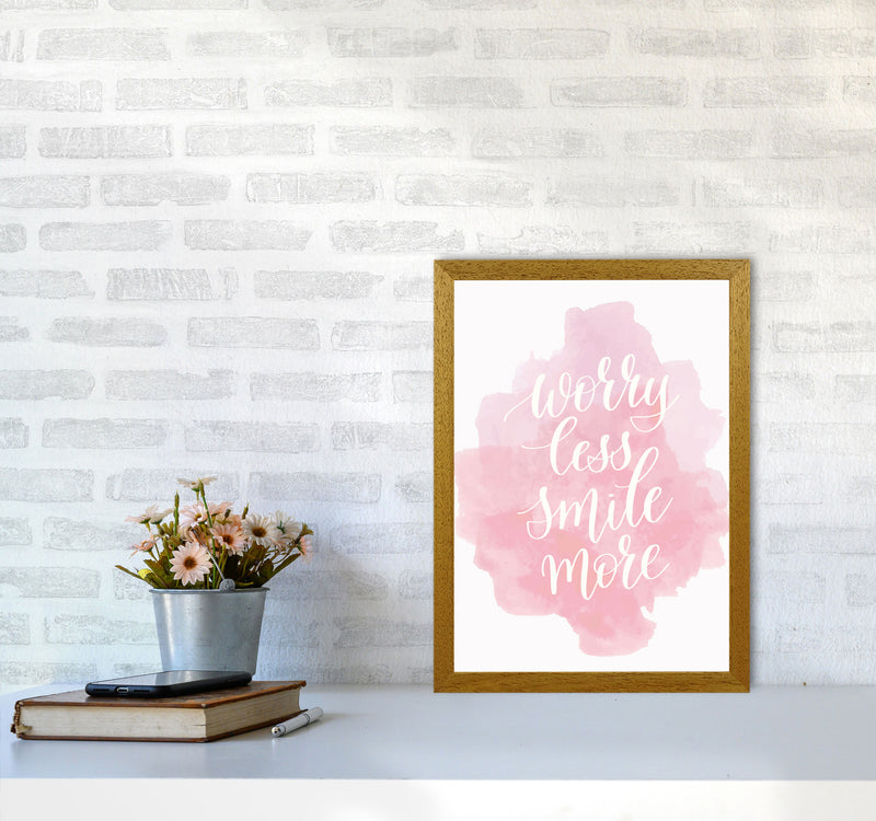 Worry Less Smile More Pink Watercolour Modern Print A3 Print Only