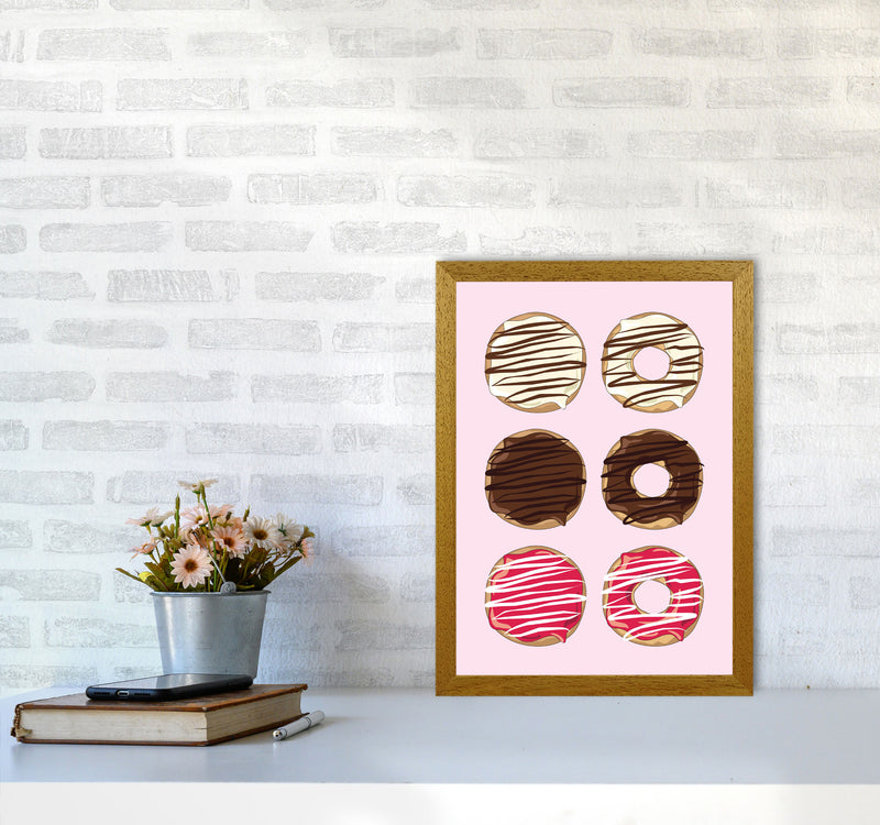 Donuts Pink Modern Print, Framed Kitchen Wall Art A3 Print Only