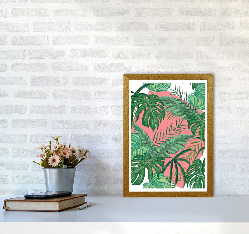 Abstract Leaves With Pink Background Modern Print, Framed Botanical Nature Art A3 Print Only