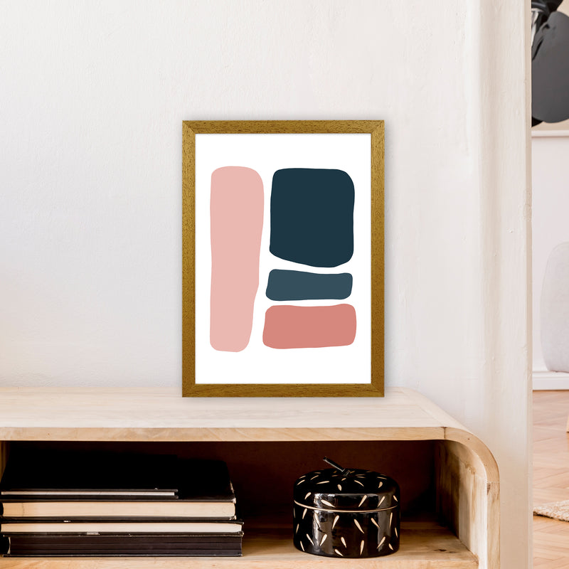 Pink And Navy Abstract Stones 3 Art Print by Pixy Paper A3 Print Only