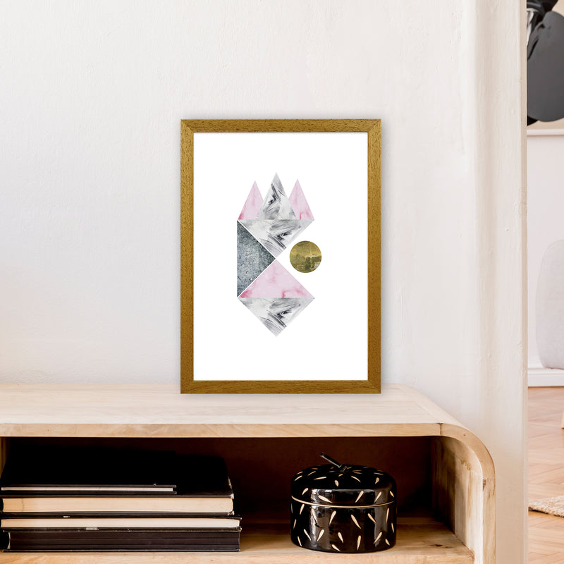 Luna Side Moon Pink And Grey Triangles Abstract  Art Print by Pixy Paper A3 Print Only