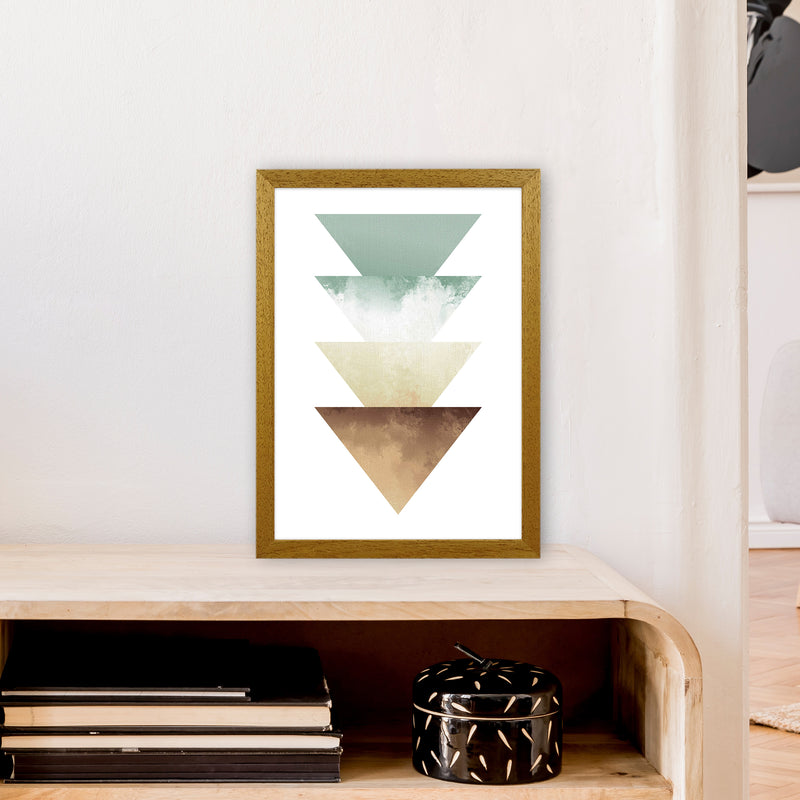 Green And Beige Watercolour Triangles Abstract  Art Print by Pixy Paper A3 Print Only