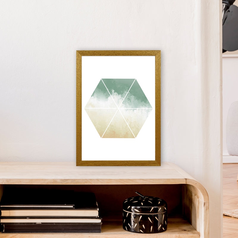 Green And Beige Watercolour Hexagon Abstract  Art Print by Pixy Paper A3 Print Only