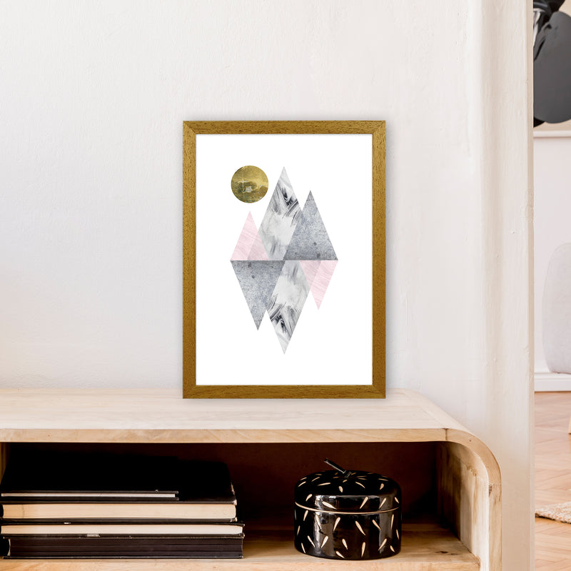 Luna Pink And Grey Diamonds With Gold Moon  Art Print by Pixy Paper A3 Print Only