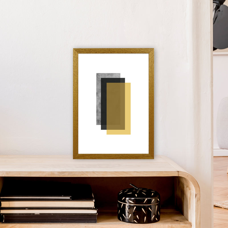 Geometric Mustard And Black Rectangles  Art Print by Pixy Paper A3 Print Only