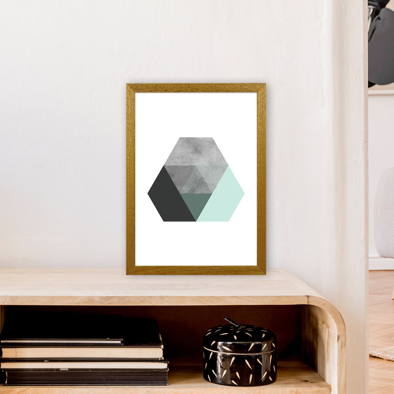 Geometric Mint And Black Hexagon  Art Print by Pixy Paper A3 Print Only