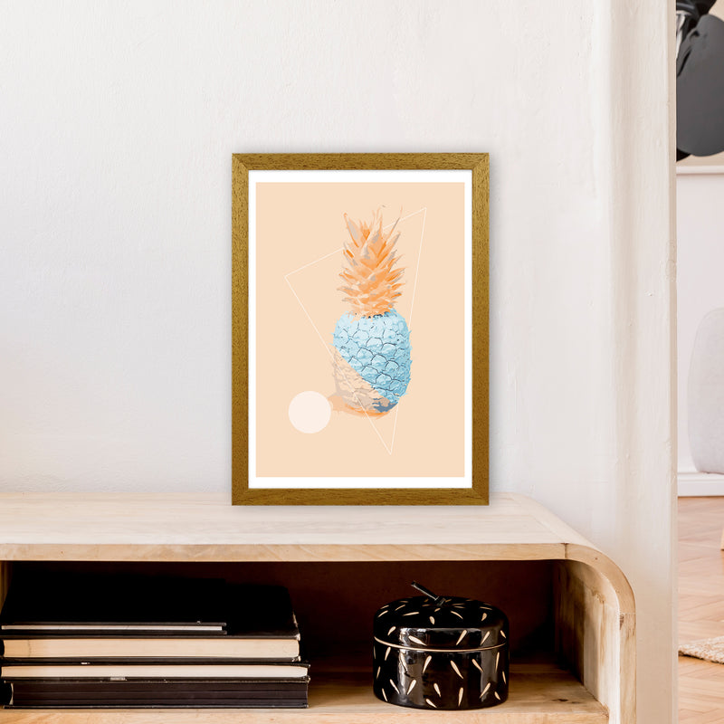 Pineapple In Blue With Peach  Art Print by Pixy Paper A3 Print Only