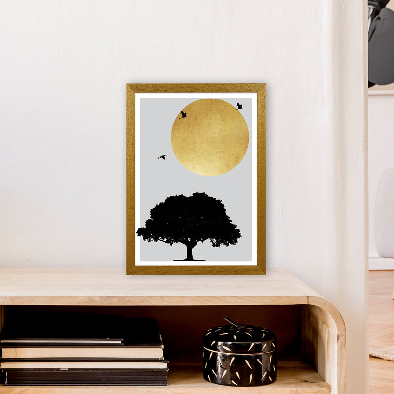 Gold Sun And Tree Abstract  Art Print by Pixy Paper A3 Print Only