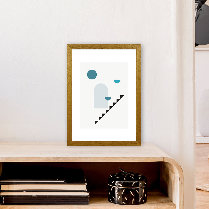 Mita Teal Stairs Right N15  Art Print by Pixy Paper A3 Print Only