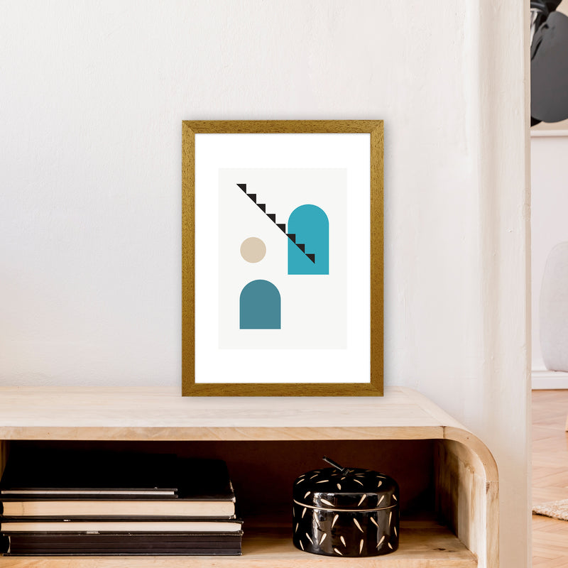 Mita Teal Stairs Left N3  Art Print by Pixy Paper A3 Print Only