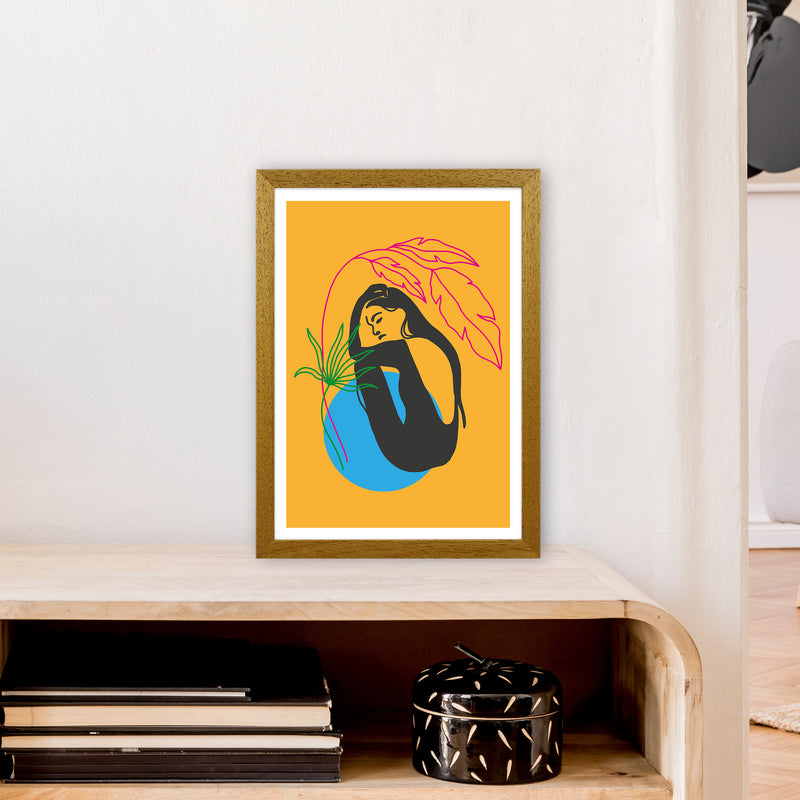 Girl Under Plant Yellow Neon Funk  Art Print by Pixy Paper A3 Print Only
