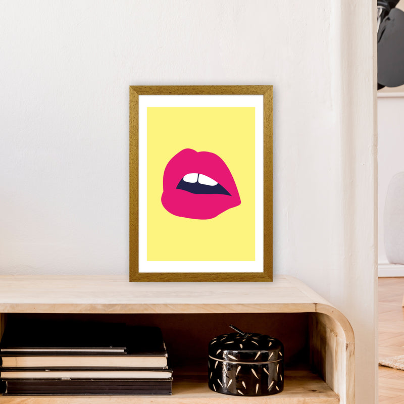 Pink Lips Yellow Back  Art Print by Pixy Paper A3 Print Only
