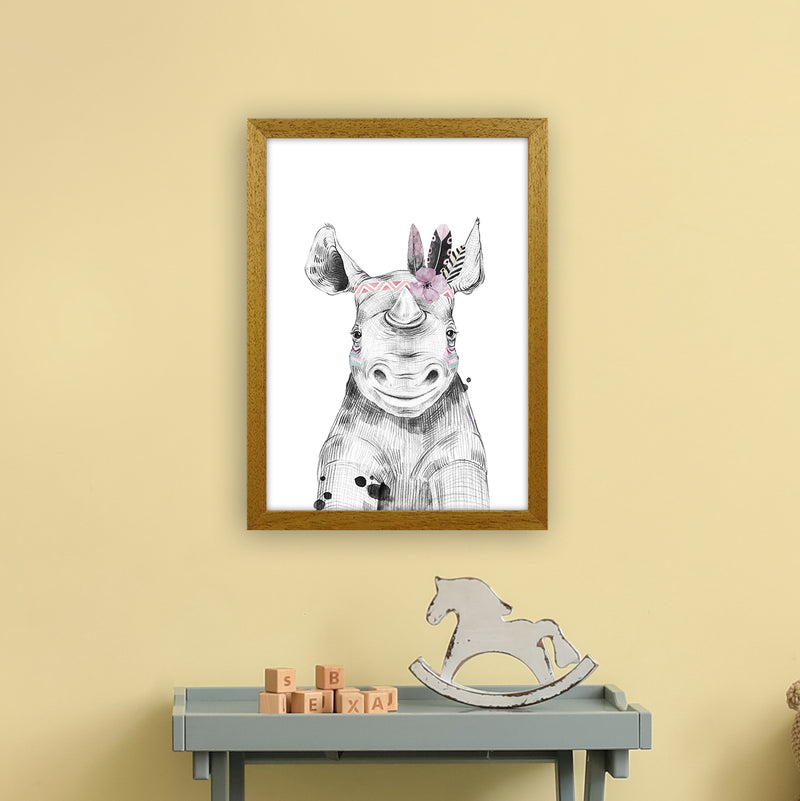 Safari Babies Rhino With Head Feathers  Art Print by Pixy Paper A3 Print Only