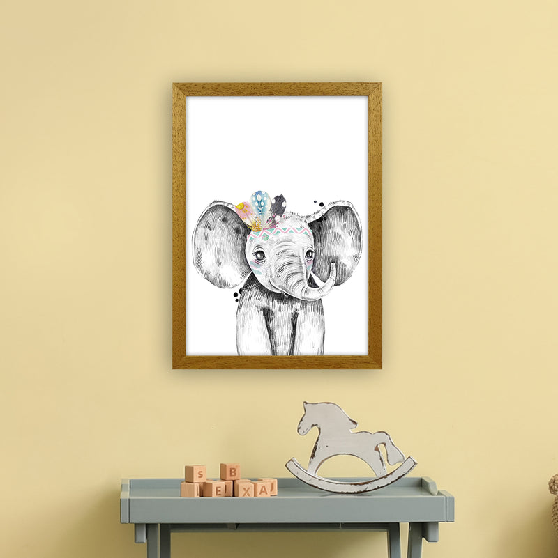 Safari Babies Elephant With Feathers  Art Print by Pixy Paper A3 Print Only