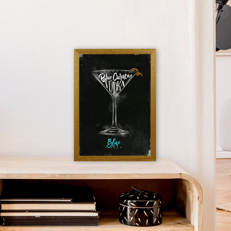 Blue Lagoon Cocktail Black  Art Print by Pixy Paper A3 Print Only