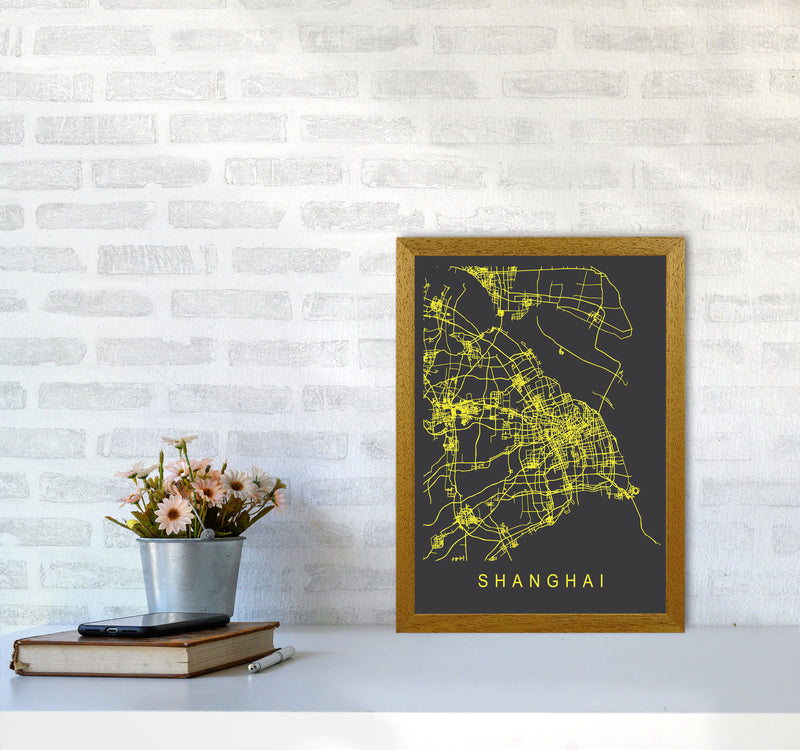 Shanghai Map Neon Art Print by Pixy Paper A3 Print Only