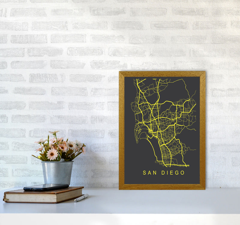 San Diego Map Neon Art Print by Pixy Paper A3 Print Only