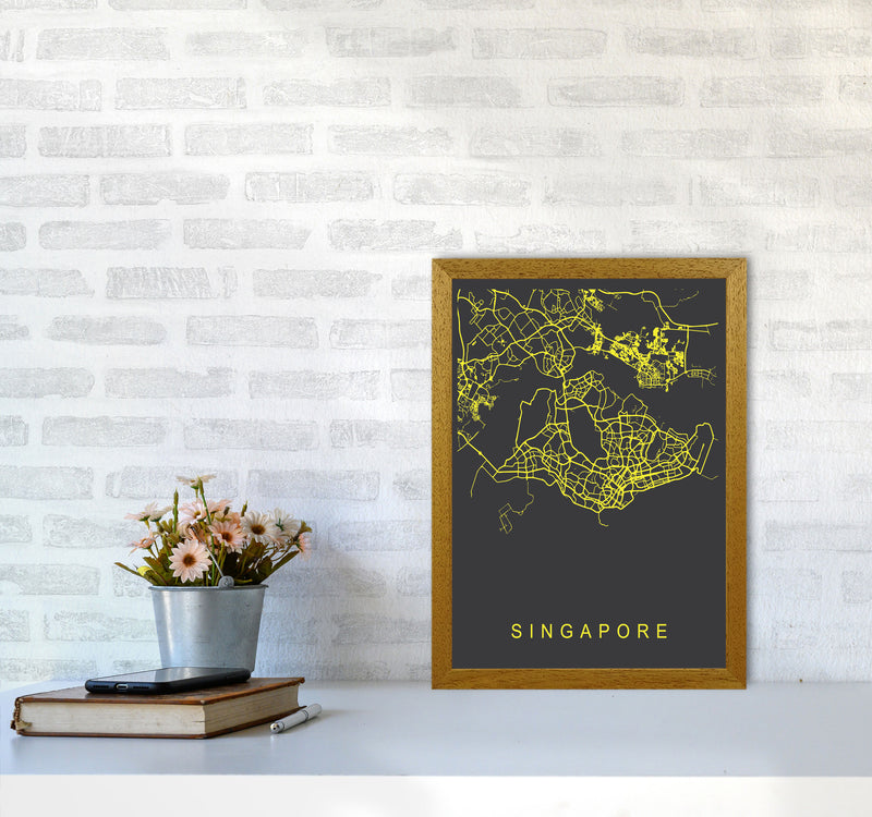 Singapore Map Neon Art Print by Pixy Paper A3 Print Only