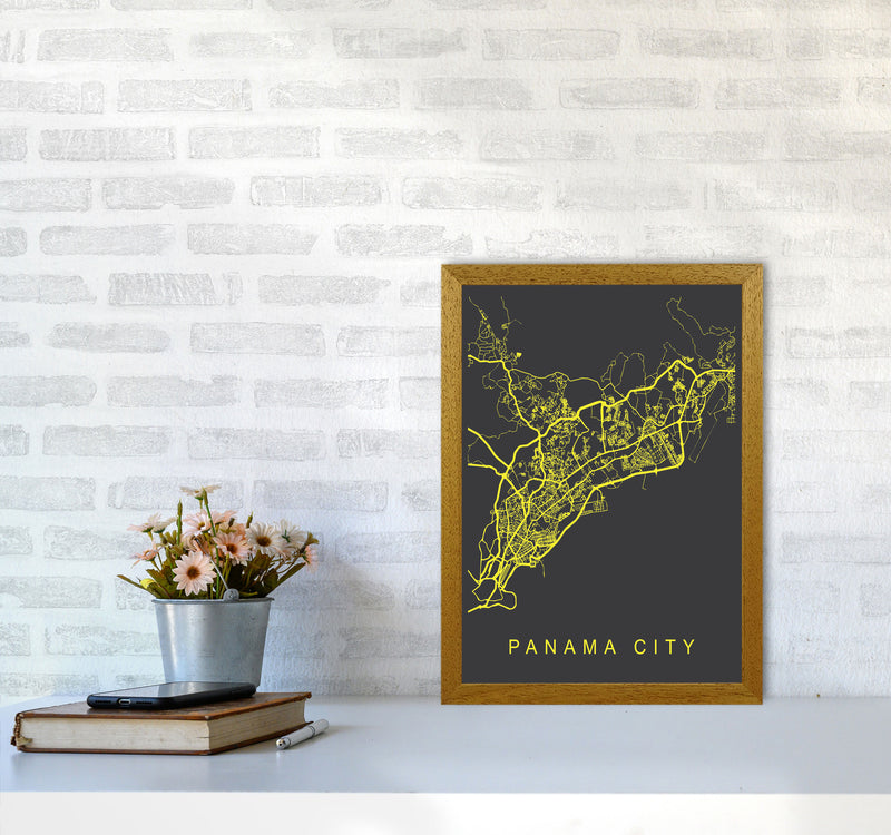 Panama City Map Neon Art Print by Pixy Paper A3 Print Only