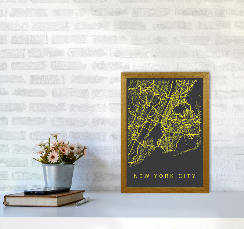 New York City Map Neon Art Print by Pixy Paper A3 Print Only