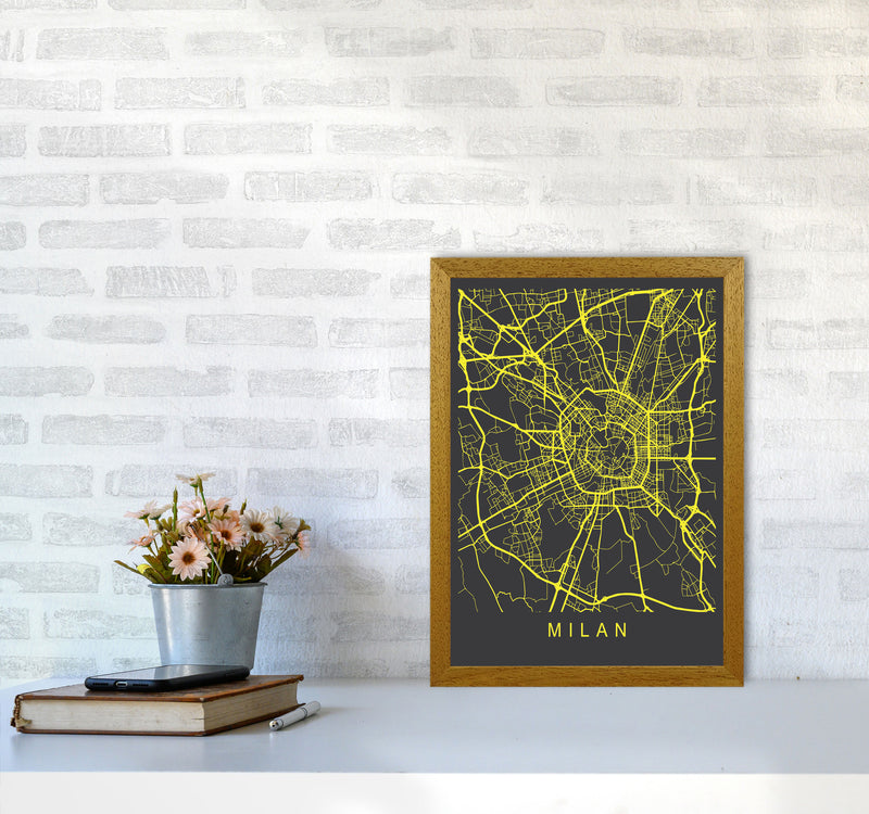 Milan Map Neon Art Print by Pixy Paper A3 Print Only