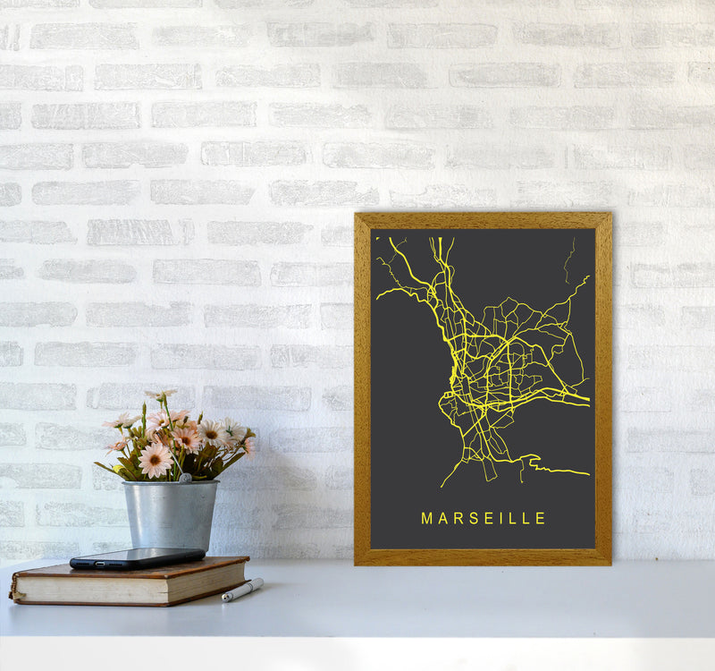 Marseille Map Neon Art Print by Pixy Paper A3 Print Only