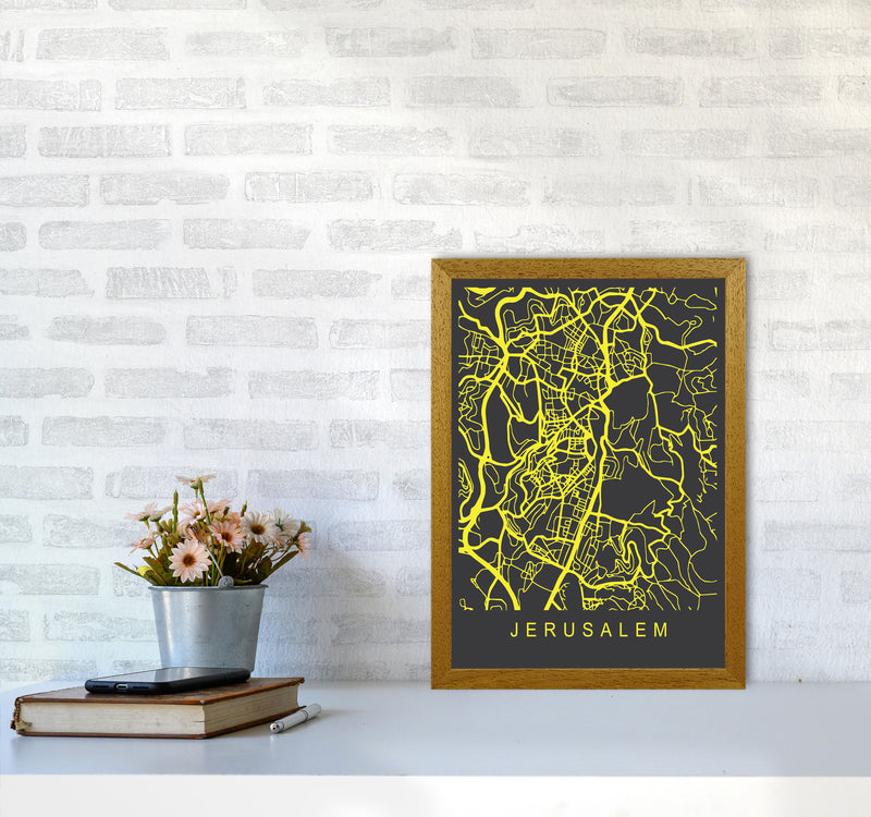 Jerusalem Map Neon Art Print by Pixy Paper A3 Print Only