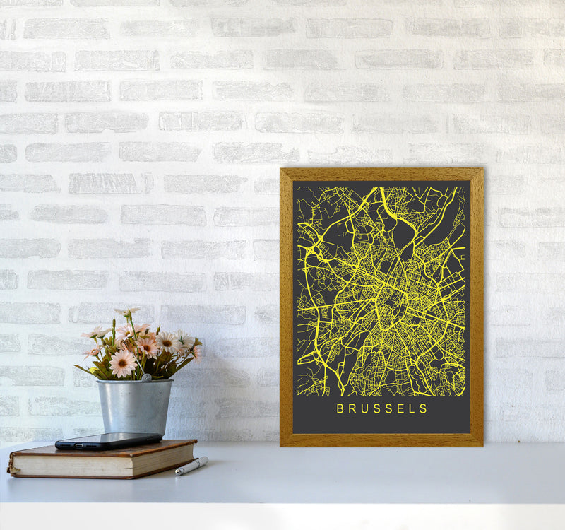 Brussels Map Neon Art Print by Pixy Paper A3 Print Only
