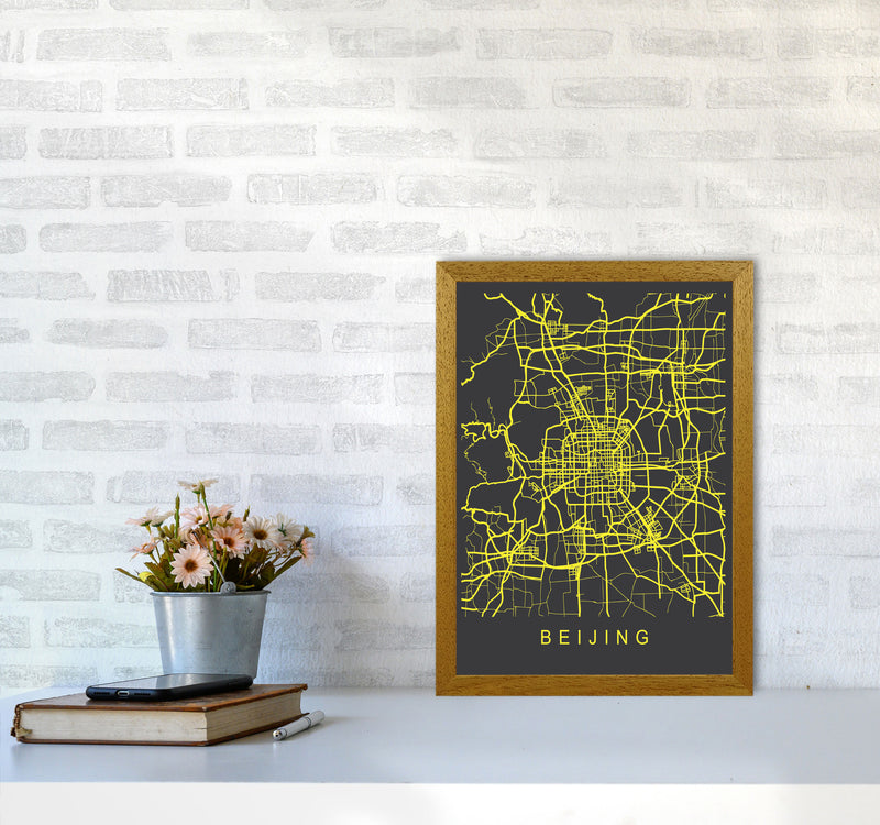 Beijing Map Neon Art Print by Pixy Paper A3 Print Only