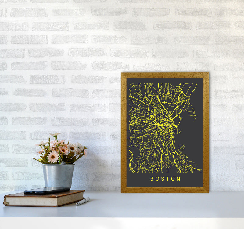 Boston Map Neon Art Print by Pixy Paper A3 Print Only