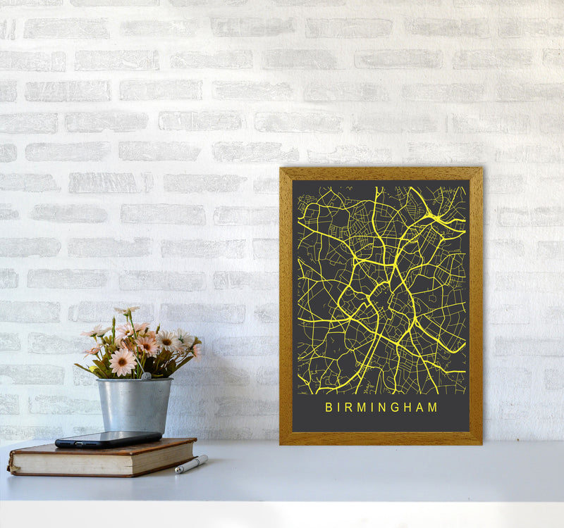 Birmingham Map Neon Art Print by Pixy Paper A3 Print Only