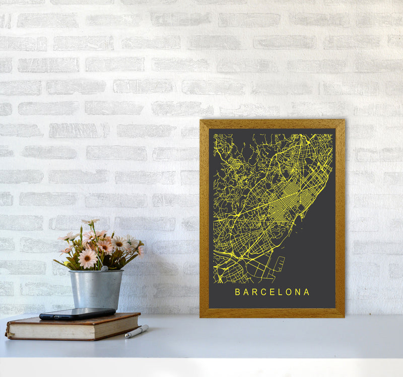 Barcelona Map Neon Art Print by Pixy Paper A3 Print Only